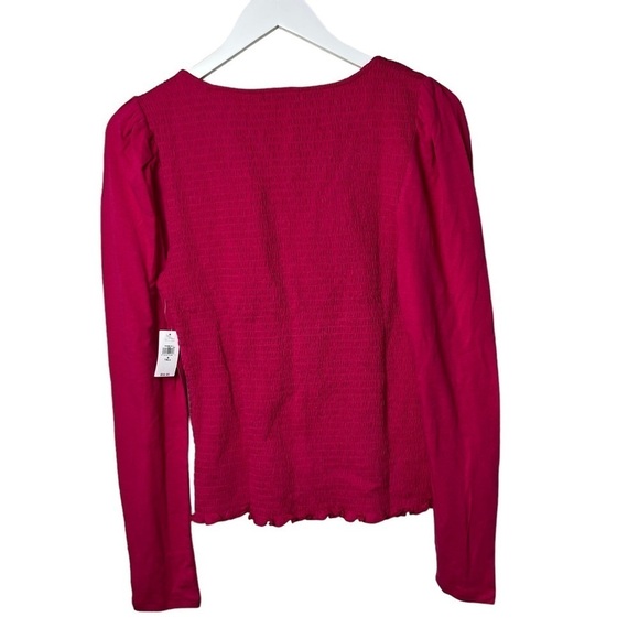 GAP Women Button Front Top Sz S Tall Hot Pink Smocked Button DownLong Sleeve NWT - Picture 8 of 11